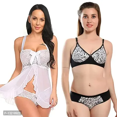 Buy Fihana Women`s Babydoll Wedding Nightwear Lingerie Dress With Bra Panty  Set Small To 3xl Online In India At Discounted Prices