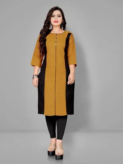 Stylish Cotton Solid Round Neck 3 4 Sleeves Kurta For Women