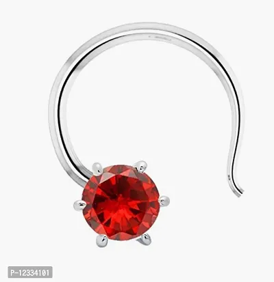 Solitaire Red CZ Small Size Piercing Silver Nose Pin in Pure 92.5 Sterling Silver for Girls/Women-thumb0