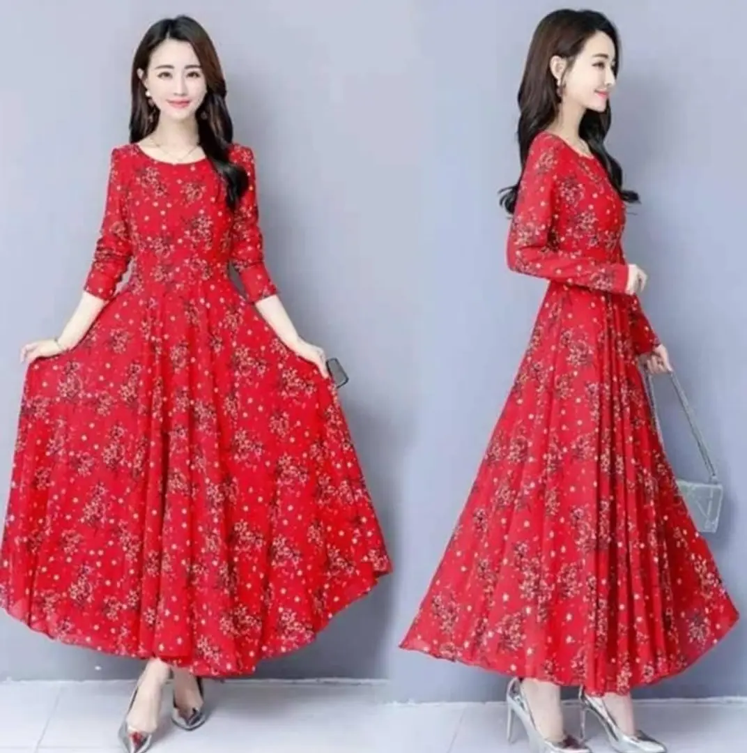 long red flower dress