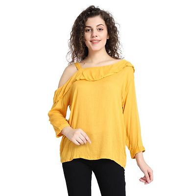 RAABTA MUSTARD SINGLE COLD SHOULDER TOP
