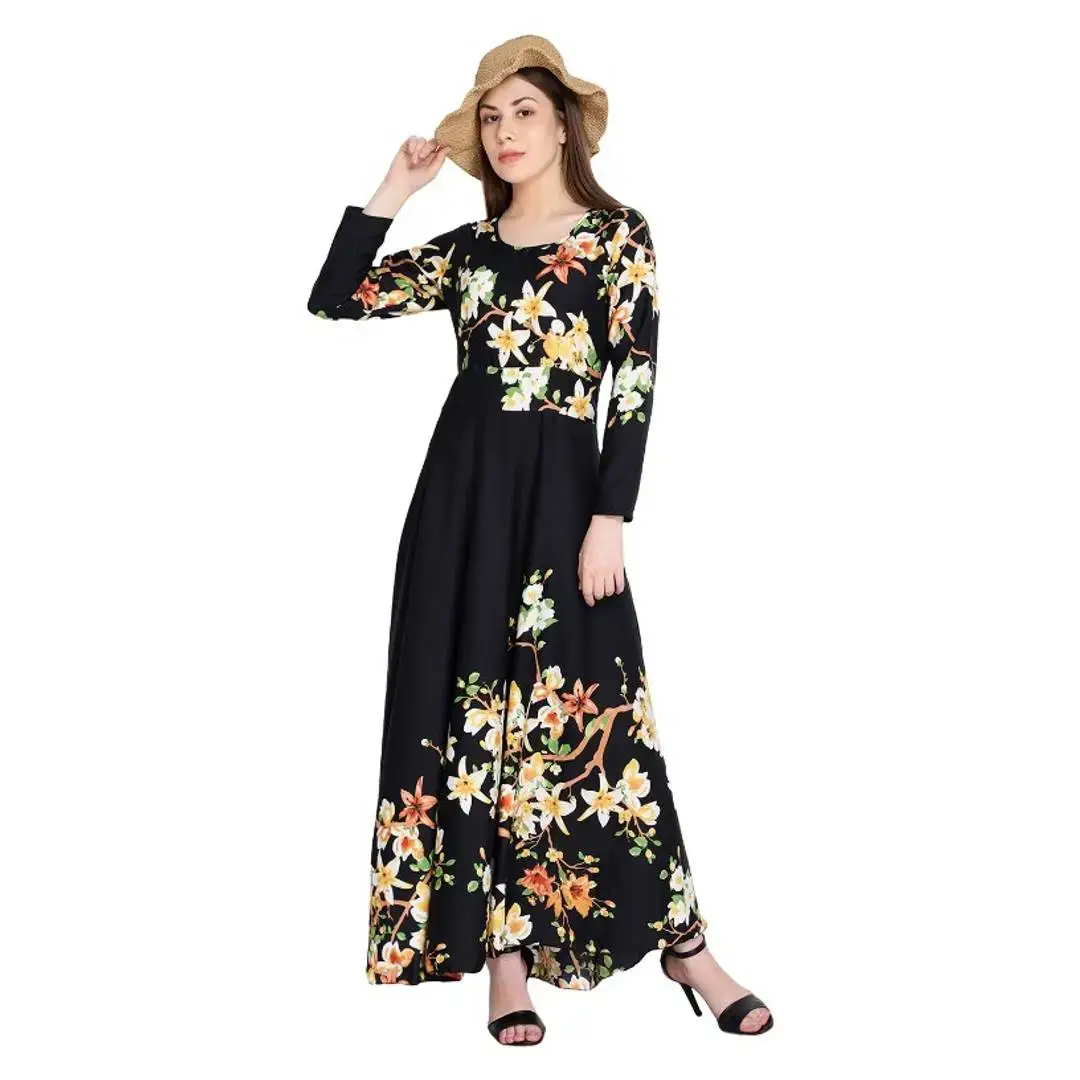 RAABTA BLACK BORDER PRINTED LONG DRESS 0101