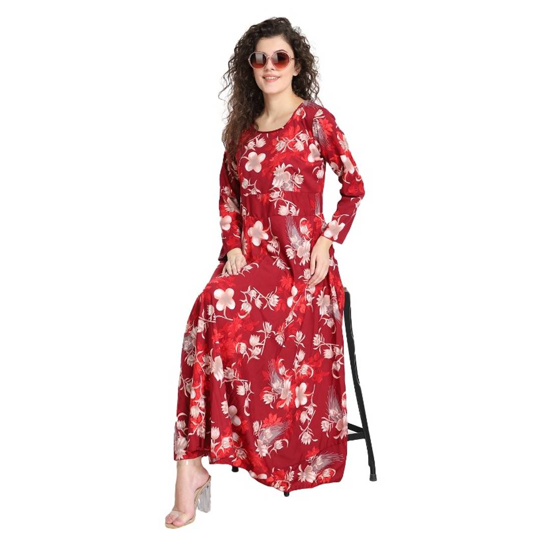 raabta fashion maroon printed maxi dress