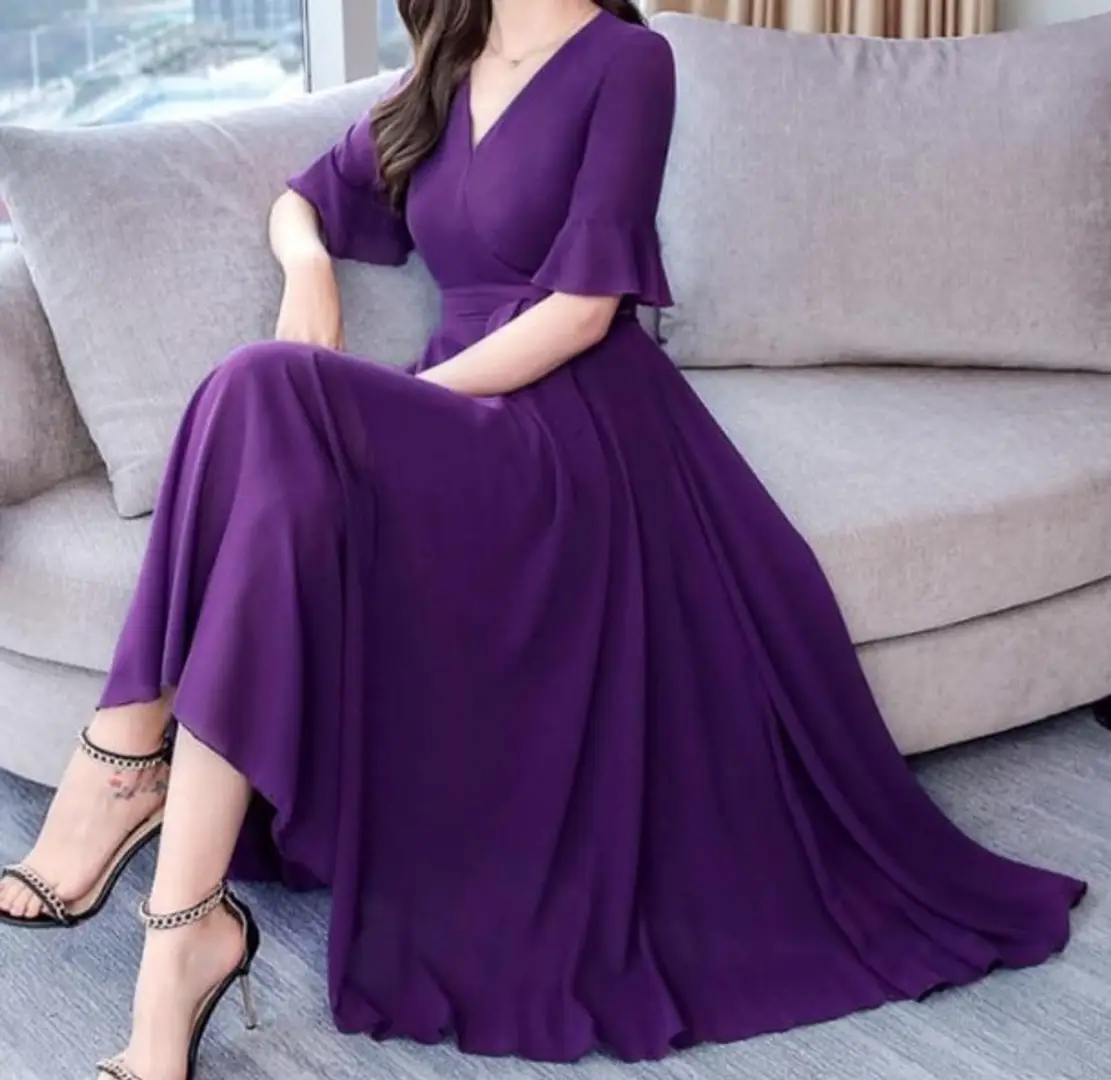 Dark Purple Color Party Wear Gown With Women.