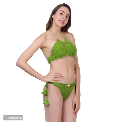 Buy HANDMADE Women's Non Padded Bra Panty Combo Pack of Woolen Fancy Design  Lingerie Set for Special Nights Women Sex Play Honeymoon Bedtime Valentine  Bridal Usage Made in India (30, HEENA GREEN)
