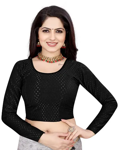 Buy THE BLAZZE 1109 Women's Cotton Basic Sexy Solid V Neck Slim Fit Full  Sleeve Saree Readymade Saree Blouse Crop Top T-Shirt for Women (Large,  Black) Online In India At Discounted Prices