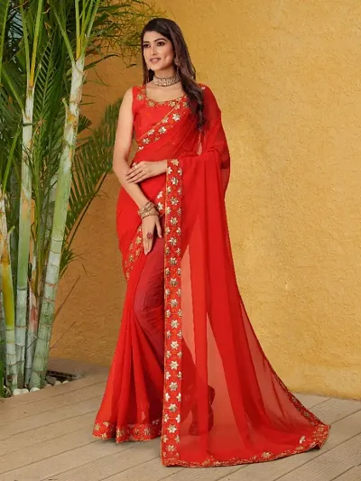 Buy Georgette Embroidered Lace Border Saree with Embroidered Phantom Silk  Blouse Piece and Belt Online In India At Discounted Prices