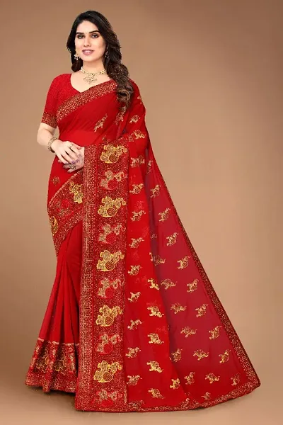 Buy Georgette Embroidered Lace Border Saree with Embroidered Phantom Silk  Blouse Piece and Belt Online In India At Discounted Prices
