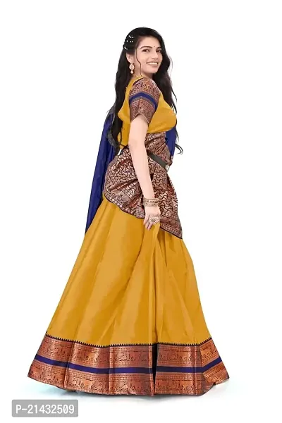 Golden Original Zari Work Half Saree Lehenga Choli of South Indian Fashion  in USA, UK, Malaysia, South Africa, Dubai, Singapore