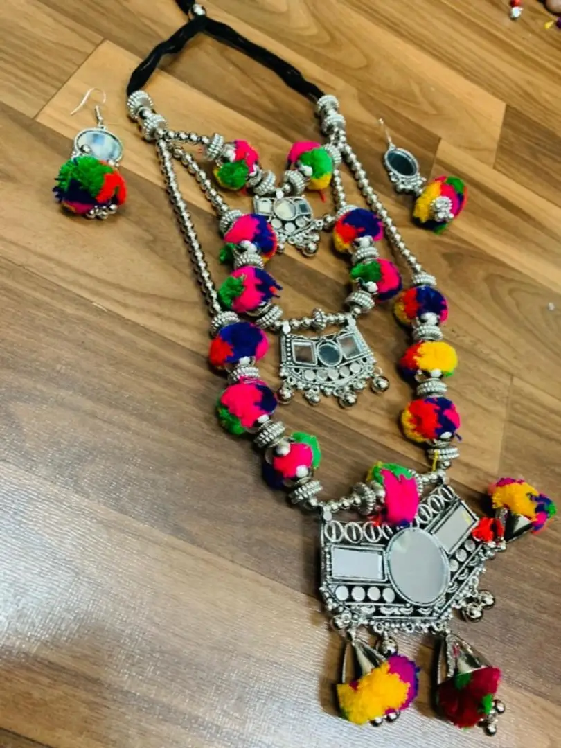 Navratri Special Oxidised Necklace Set With Colourful Threads
