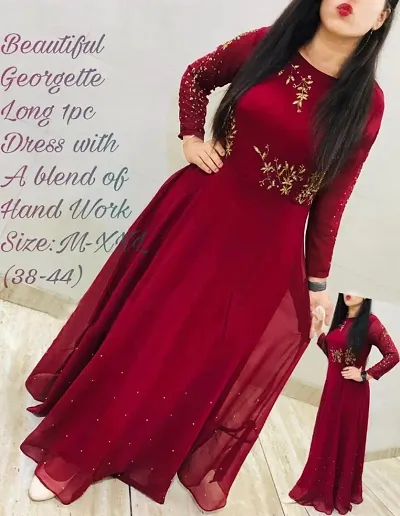 Stylish Georgette Embroidered Long Anarkali Gown