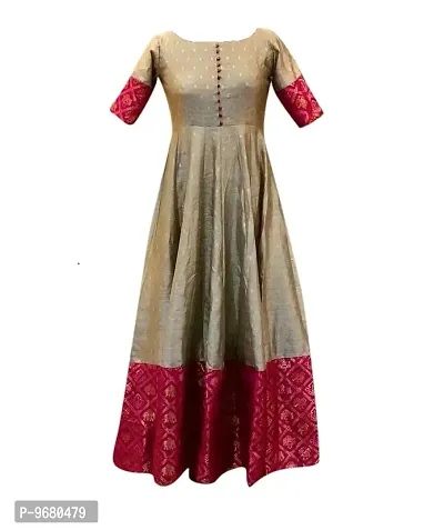 Buy Mohtarma Women's Banarasi Silk Gown Model One Piece Maxi Long Dress  Traditional Full Length Sungudi Anarkali Long Frock For Women Readymade  Fullstiched Gaun Online In India At Discounted Prices