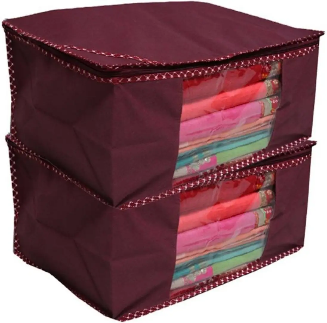 Buy Kuber Industries Metalic Printed 9 Piece Non Woven Fabric Saree Cover  Set with Transparent Window, Extra Large, Red & Beige & Brown -CTKTC040937  Online at Lowest Price Ever in India |