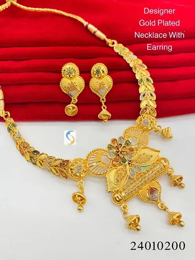 Trendy Designer Ethnic Gold Plated Necklace Set