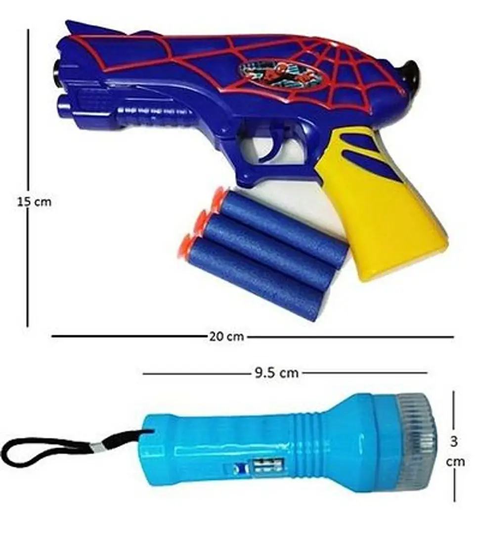 Shree Sai Spider-Man Gun with 3 Soft Bullets Toys for Kids & Detective  Light Combo (Blue)