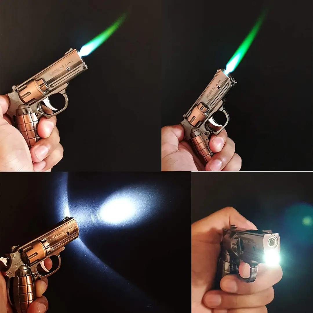 Buy Mini Revolver Refillable Gun Gas Brown Pistol Lighter with Laser ...