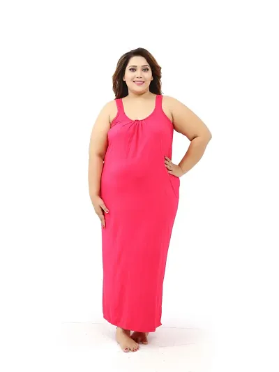 Stylish Pink Full Length Hosiery Cotton Fabric Long Nighty Slip/Camisole Slip for Women