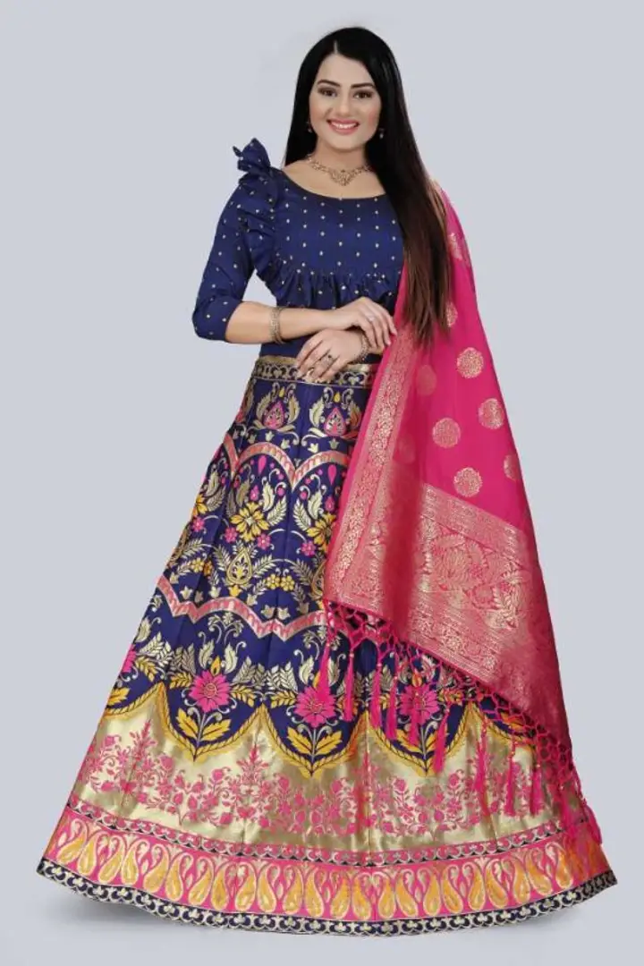 Pink and green croptop lehenga - New India Fashion-tuongthan.vn