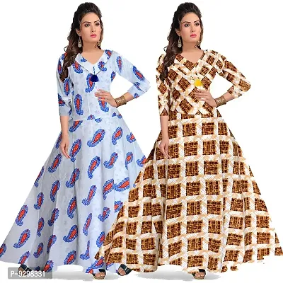 Cotton Jaipuri Printed Maxi Long Dress Gown Pack of - 2 Pices