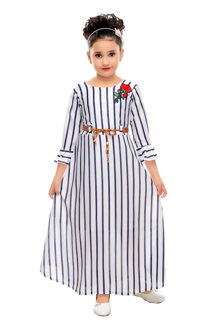 White Button New Digital Printed Art Silk Jacket Style Gown for Girls Maxi  Dress - White Button - 3547559