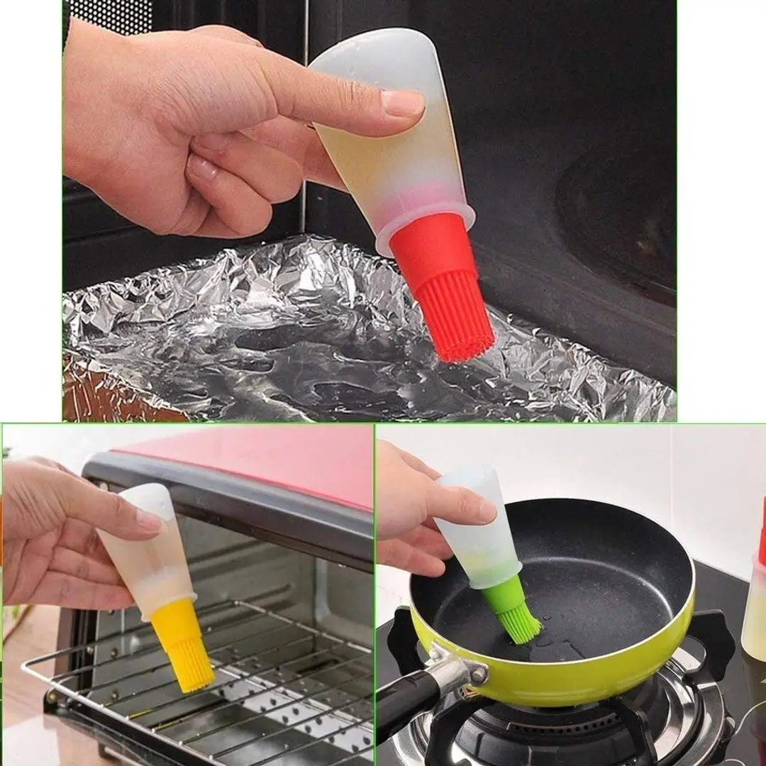 1pc Random Color Silicone Oil Bottle With Brush, Daily Oil Dispenser Bottle  With Barbecue Brush For Kitchen