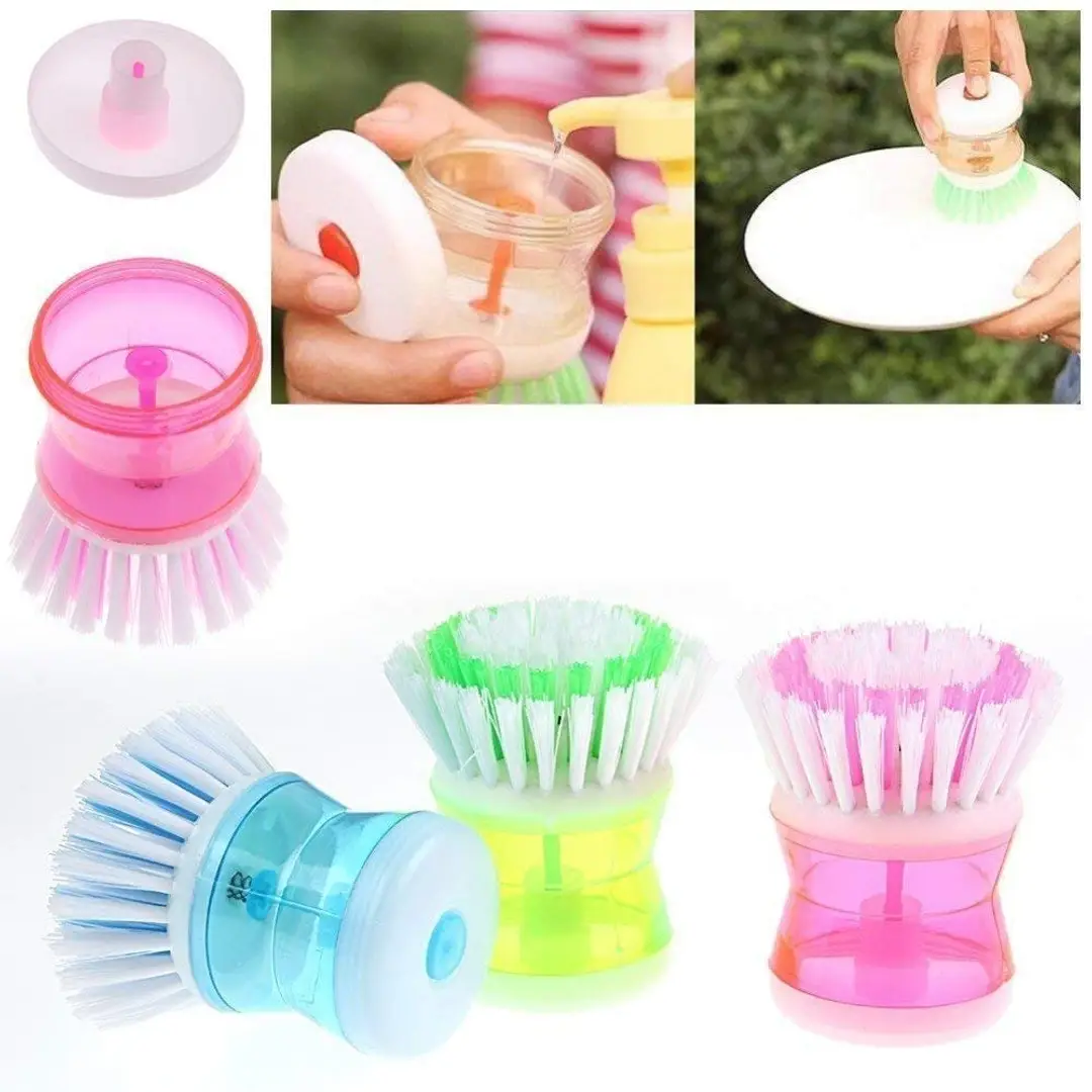 1pc Pink Kitchen Self-dispensing Liquid Soap Brush For Pot, Dish