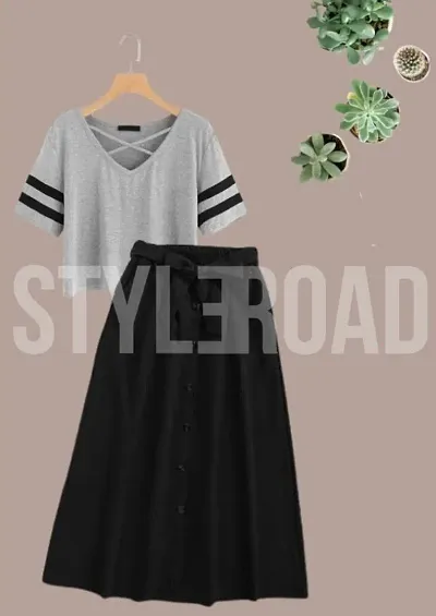 StyleRoad Cotton Blended Skirt and Top Set