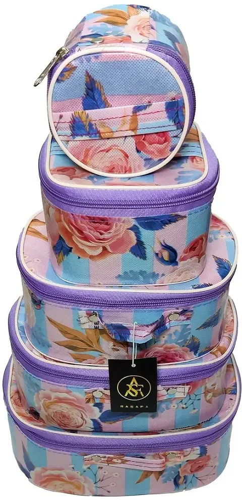 Multicoloured Printed Vanity Box Organizers For Women (Pack of 5)