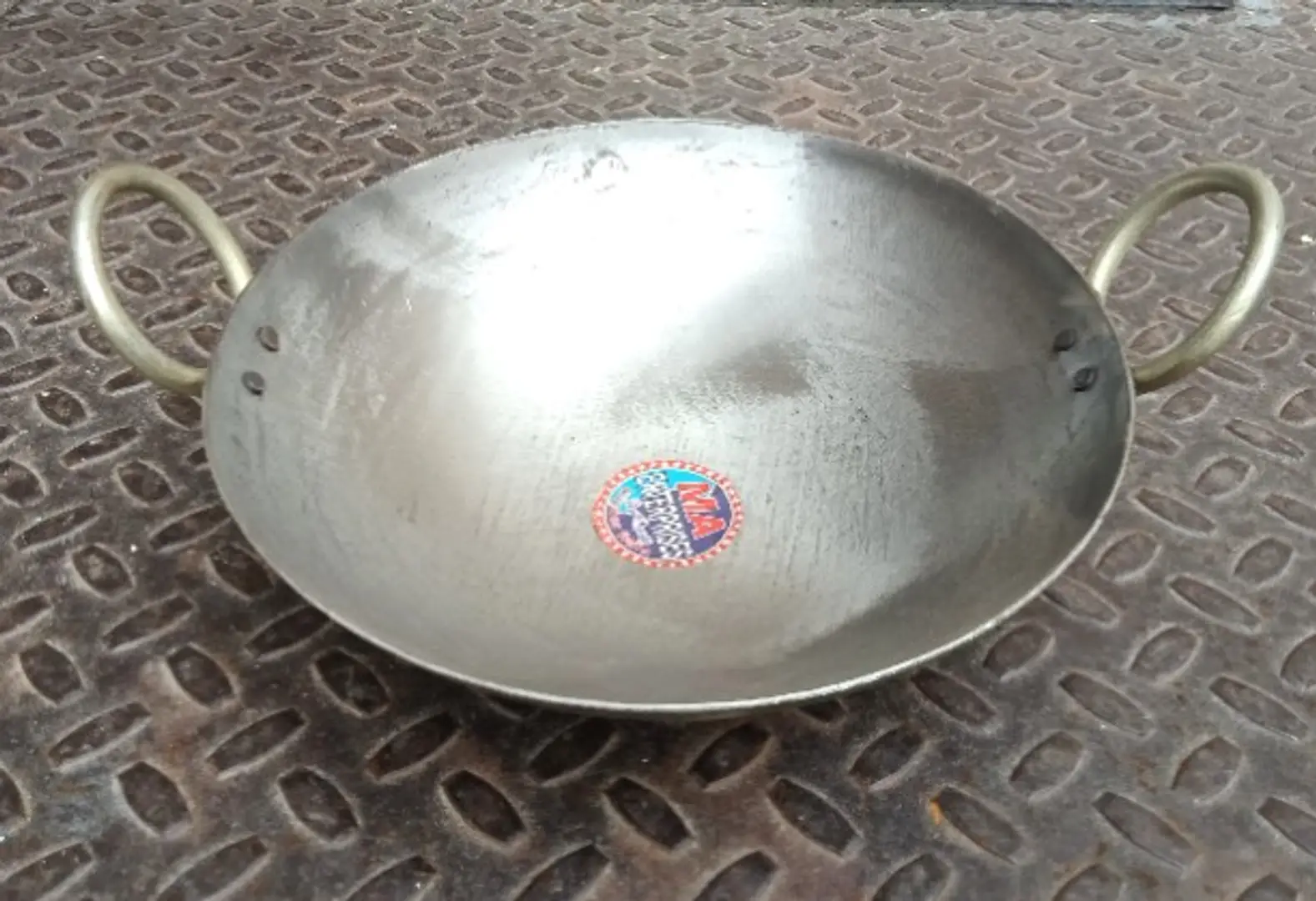 Iron Flat Bottom Bombay Kadai,traditional Iron Kadhai Deep Bottom Kadai,fry  Pan,frying Kadhai Handmade Loha Lokhand With Golden Handle, 