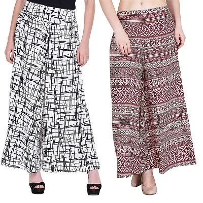 Buy Le-Soft™ Ladies Cotton Rayon Palazzo | Loose Fit Flared Wide Leg |  Ankle Length | Palazzo Pants for Women | Combo Pack of 3 at Amazon.in