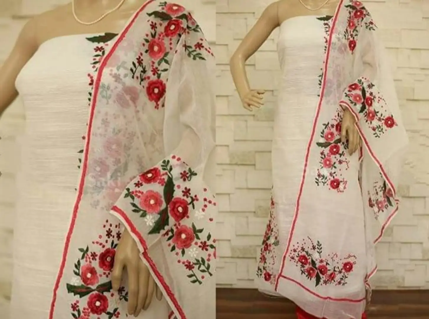 Exclusive Supernet Aari work Dress Material with Dupatta