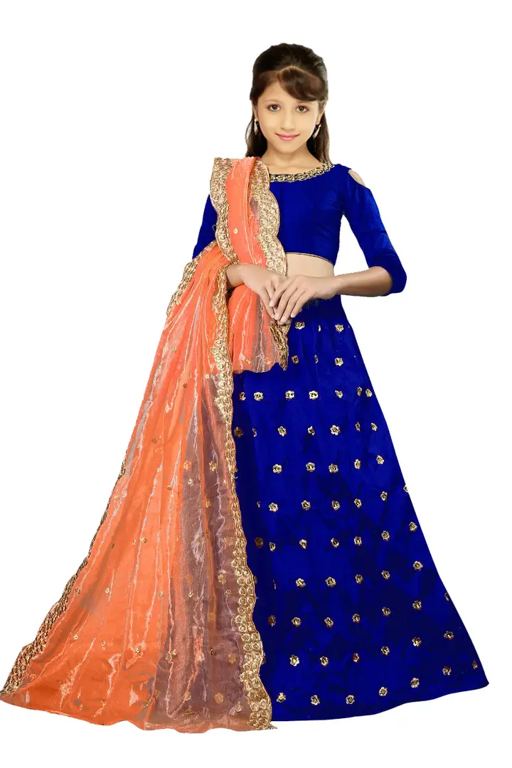 Buy online Navy Blue & Orange Semi Stitched Flared Lehenga from ethnic wear  for Women by Fabcartz for ₹1399 at 30% off | 2024 Limeroad.com