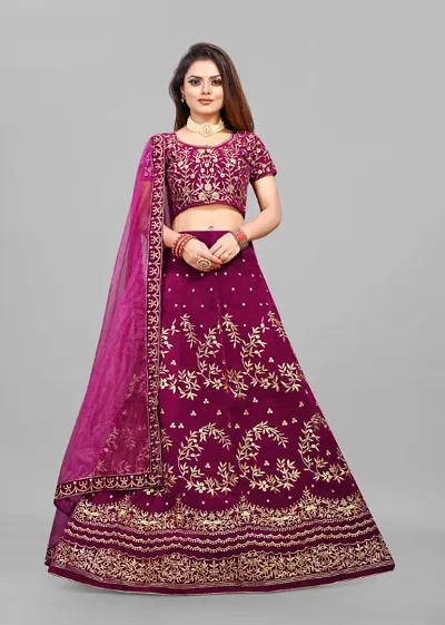 Embroidered semi stitched lehenga 2024 choli and dupatta set