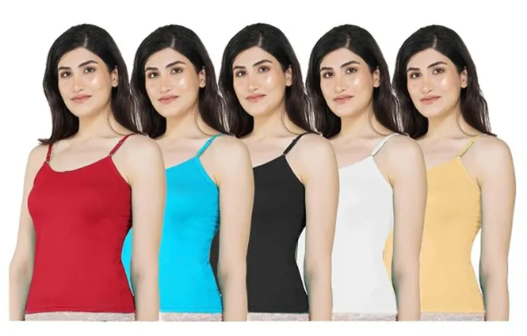 Girl's Cotton Camisole | Girl's Cotton Slip | Cotton Casual Regular Fit  Solid Camisole for Girls (Combo of Color -Black,White, Skin) (Pack of 3)