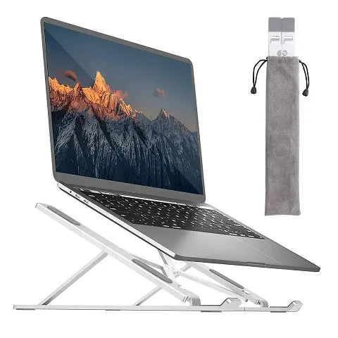 Zahab 6 Angles Adjustable Aluminum Ergonomic Foldable Portable Tabletop Laptop/Desktop Riser Stand Holder Compatible for MacBook, HP, Dell, Lenovo  All Other Notebook (Silver)