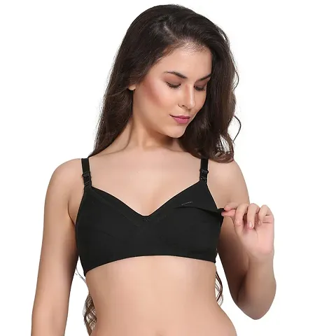 Buy AENIMOR Women's Non-Padded Cotton Breast-Feeding Bra (Black, 32) Online  In India At Discounted Prices