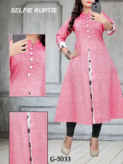 Pink Cotton Self Pattern Kurtas For Women