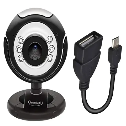 KUVERA QHM495LM 6 Light  WebCamera  OTG. QUANTUM WEB CAMERA Night vision Webcam for Laptop/Desktop (Black)