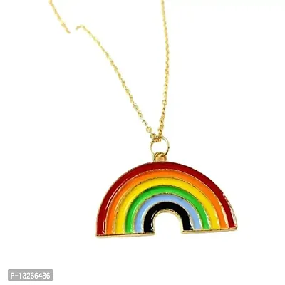 Trendy Korean Style Unicorn And Rainbows Pendant Necklace For Girls And Women