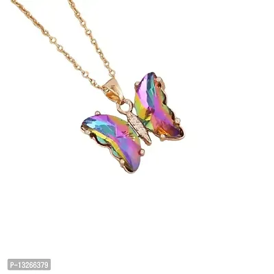 Crystal Butterfly Dark Pink Crystal Gold-plated Necklace for women and girls