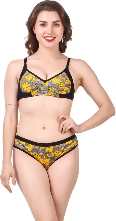 Buy CREATIVE POINT Cotton Blend B Cup Soft Back Closure Lightly Padded Star  Printed Bra and Panty Set, Lingerie Set