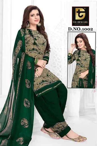 Stylish Green Printed Synthetic Dress Material with Dupatta For Women