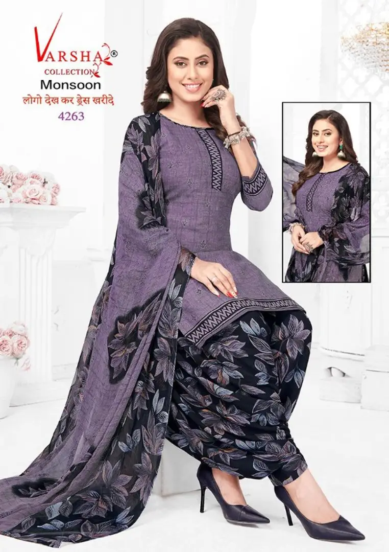 Stylish Purple Printed Synthetic Crepe Dress Material with Dupatta For Women