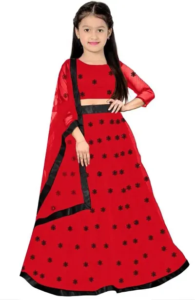 Harshiv Creation Red Net Embroidered Girls Party Wear Semi