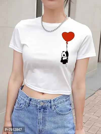 STYLISH GIRL CROP T-SHIRT , MODERN GIRL'S PANDA PRINTED CROP TOP , SUMMER  SPECIAL CROP T-SHIRT