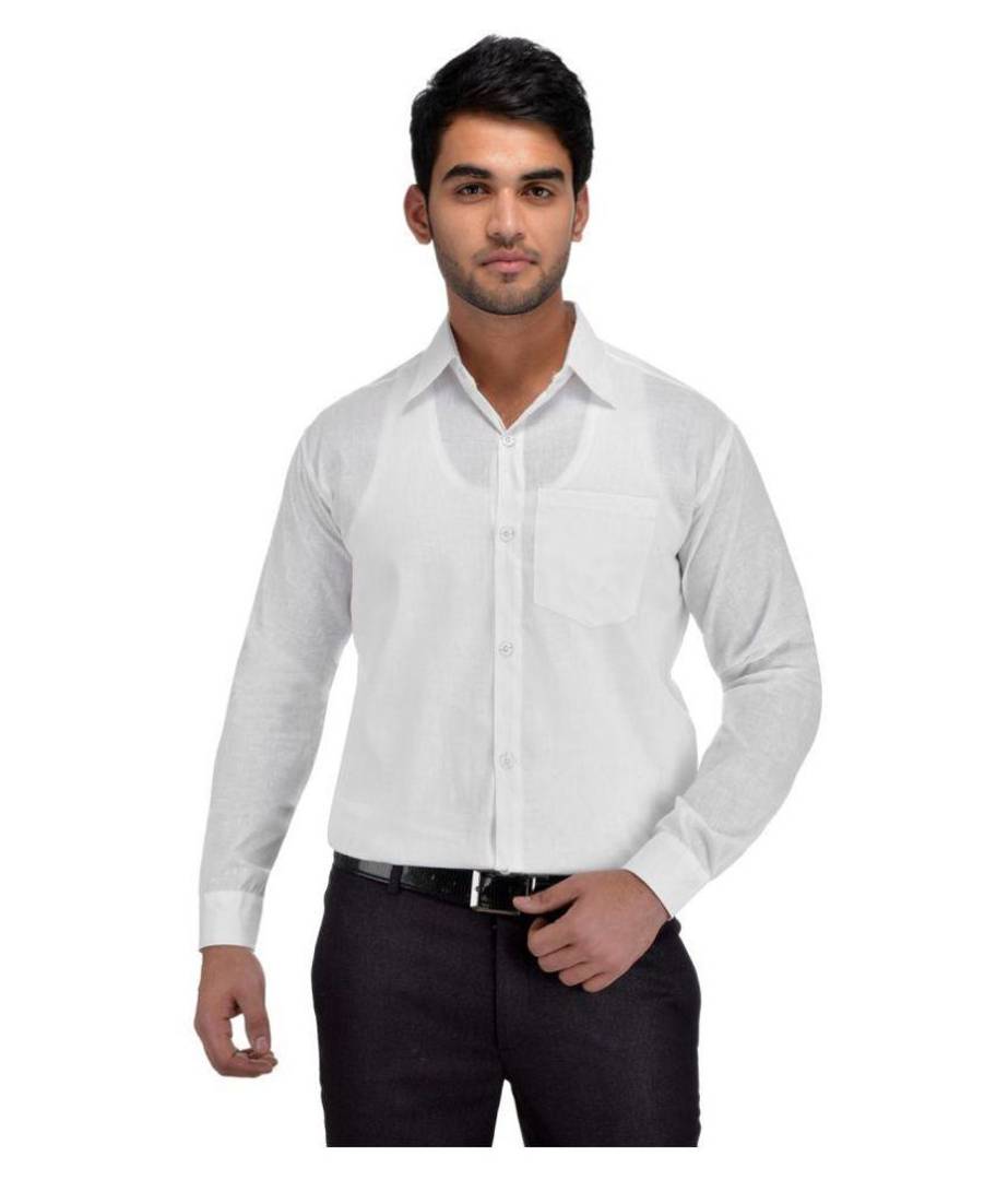 Men s White Khadi Full Solid Regular Fit Formal Shirts Single Pack