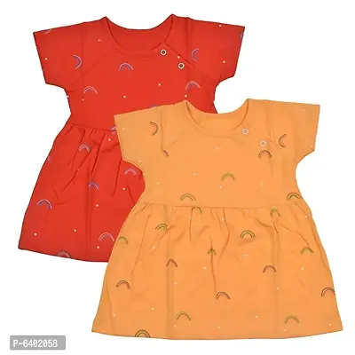 KIDZVILLA Half Sleeves Frock Rainbow Print for Baby Girl (Pack of 2)-thumb0
