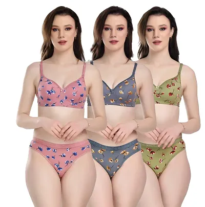 Buy Women?s Cotton Printed Bras And Panty Set, Regular Everyday