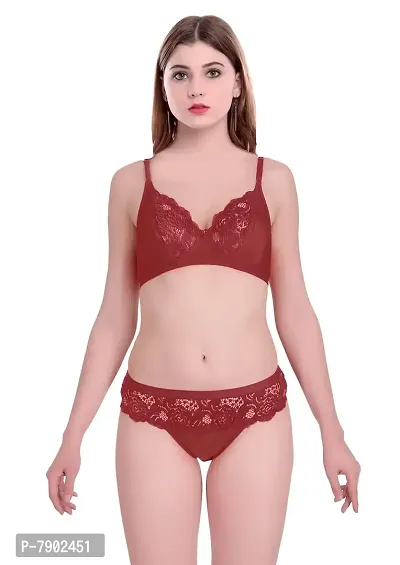 Buy Net Lace Lingerie Bridal Bra Panty Set for Women Girls (Red, 32) at