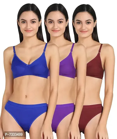 Buy PIBU-Women's Cotton Bra Panty Set for Women Lingerie Set Sexy Honeymoon  Undergarments ( Color : Blue,Purple,Black )( Pack of ) Model No : SK01  Online In India At Discounted Prices
